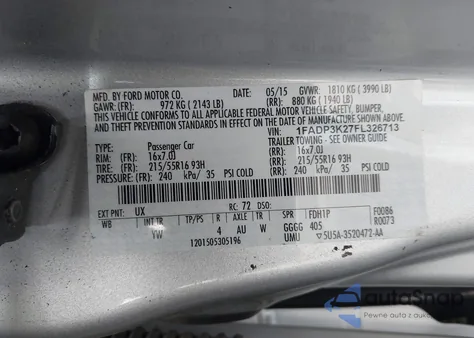 2015 Ford Focus Se z USA, uszkodzony, nr VIN 1FADP3K27FL326713